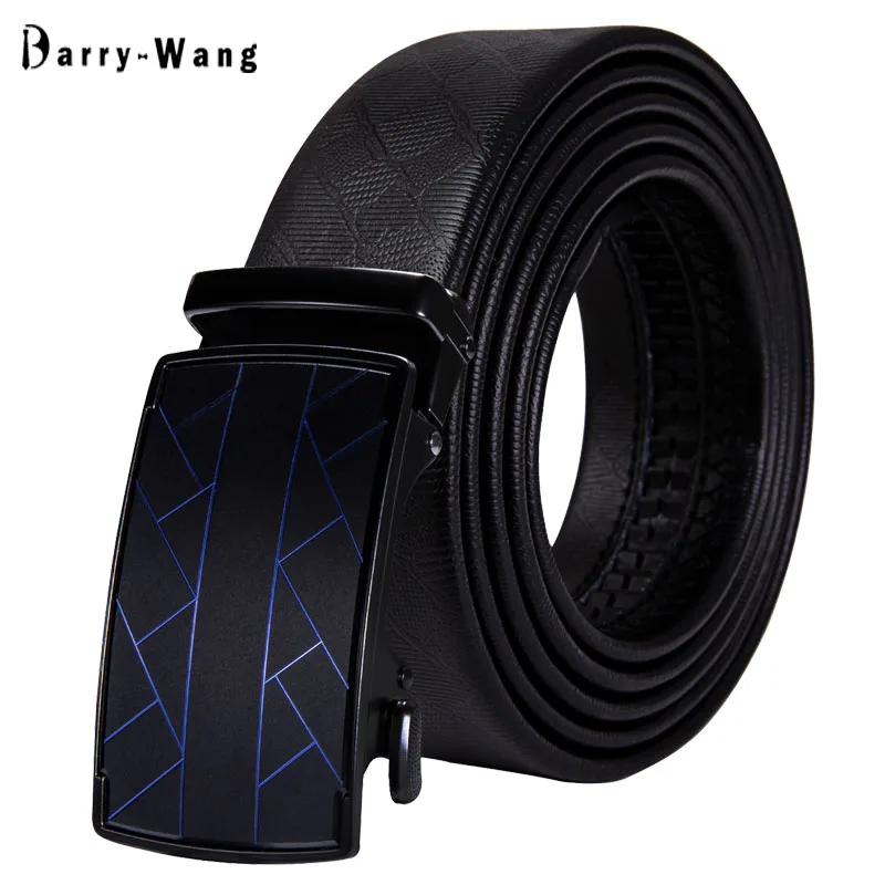 

Barry.Wang Men Leather Belt Blue Automatic Slide Buckle Designer Strip Buckle Black Waist Strap for Wedding Business Party 160cm