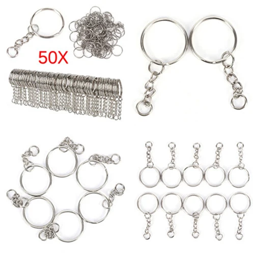 

50pcs Polished Keyring Keychain Short Chain Split Ring Key Fob DIY Tools Decoration Desk Sets School Stationery Office Supplies