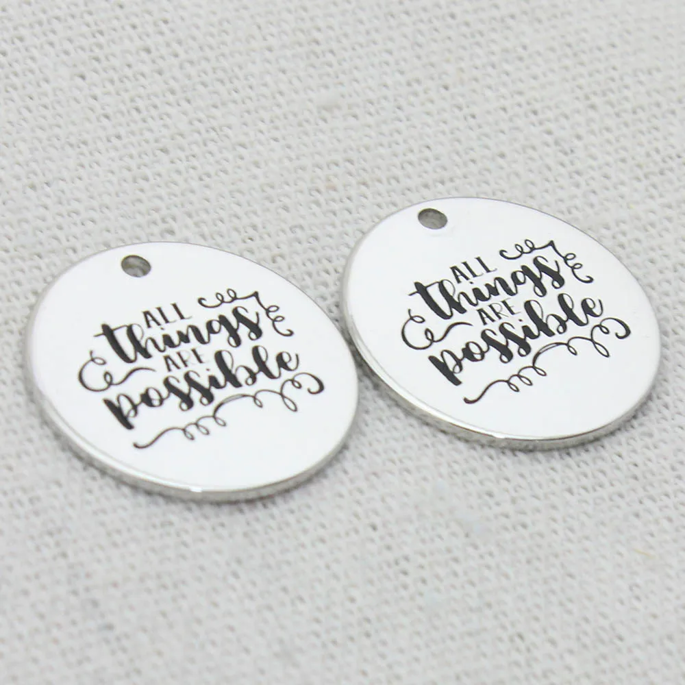 ALL THINGS ARE POSSIBLE Pendant Necklace Charm For Making Jewelry 2021 trend Sister Gifts Women 22mm 5Pcs/Lot | Украшения и