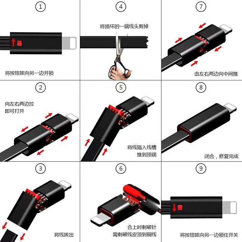Креативный ремонт, линии передачи данных, повторно используемый usb-кабель для iPhone/Micro USB/type C, быстрое зарядное устройство, многоразовый usb-кабель 1,5 мм