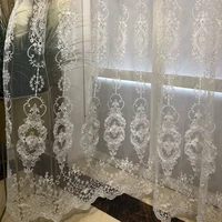 european embossed flower embroidery pearls tulle curtain shiny silver thread sheer panel for living room bedroom villa voile 4