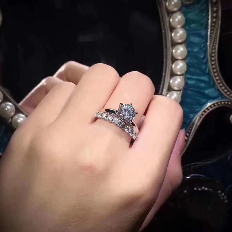 2 шт. набор обручальных колец из стерлингового серебра 925 пробы с 4 когтями в