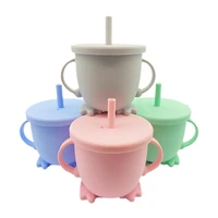silicone baby feeding bottle portable double handle water bottle toddler kids learning drinking bottle mugs with straw cup lid