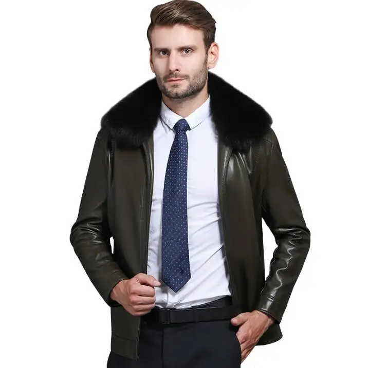 Куртка мужская из овечьей кожи модная деловая повседневная кожаная куртка с