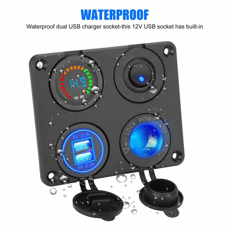 

12V 4.2A Dual USB Car -Cigarette Charger Lighter Socket Adapter 4 in 1 Switch Panel Blue LED