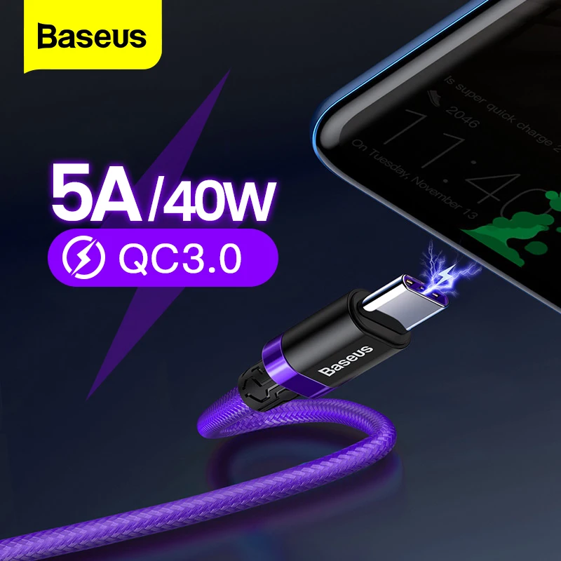 Кабель Baseus 5A USB Type C для Huawei Mate 20 P30 P20 Pro быстрое зарядное устройство USBC Samsung S10 Xiaomi mi 9