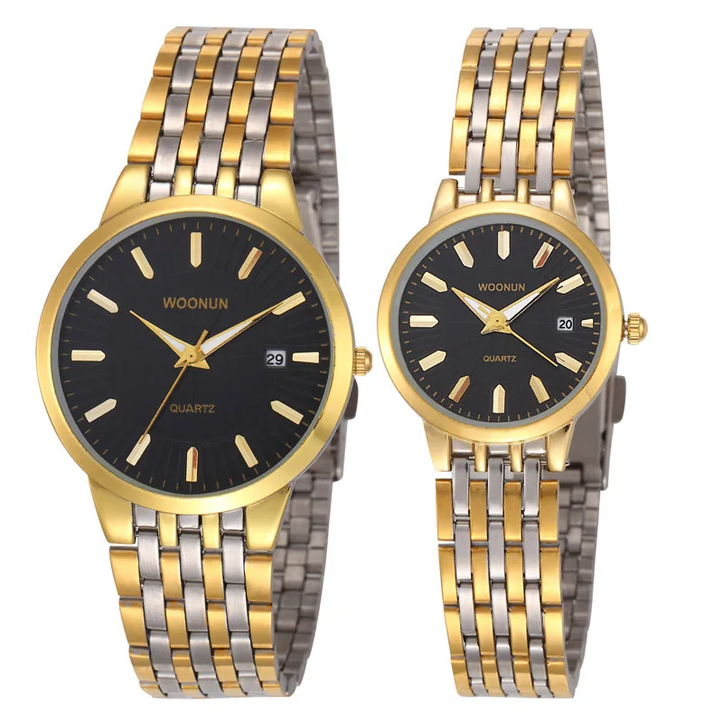 Fashion Couple Watches Valentine Gift Lovers Watches WOONUN Famous Brand Luxury Women Men Full Steel Quartz Ultra Thin Watches
