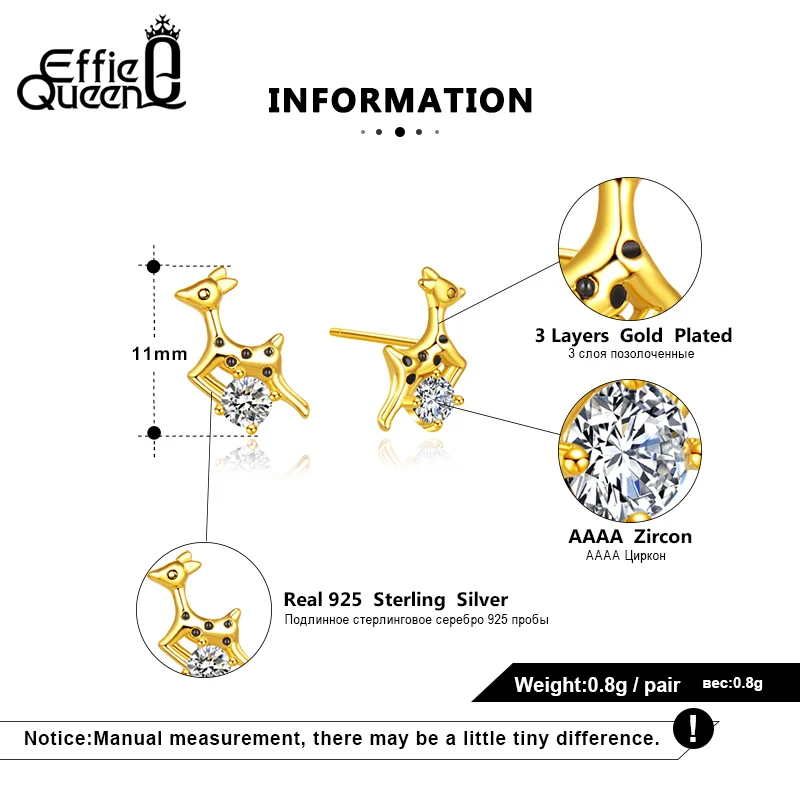 Effie Queen Мода рождественские сережки гвоздики Настоящее серебро 925 Маленький милый