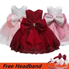 Винтажное платье для маленьких девочек, кружевное платье с цветами для первого дня рождения, платье для новорожденных девочек на крестины, платья принцессы