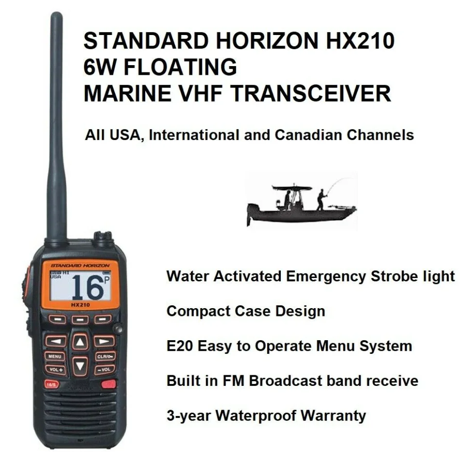 Camoro Standard HX210 Compact Floating Marine Walkie Talkie IPX7 Waterproof 6W Handheld Walkie Talkie VHF Hf Radio Transceiver