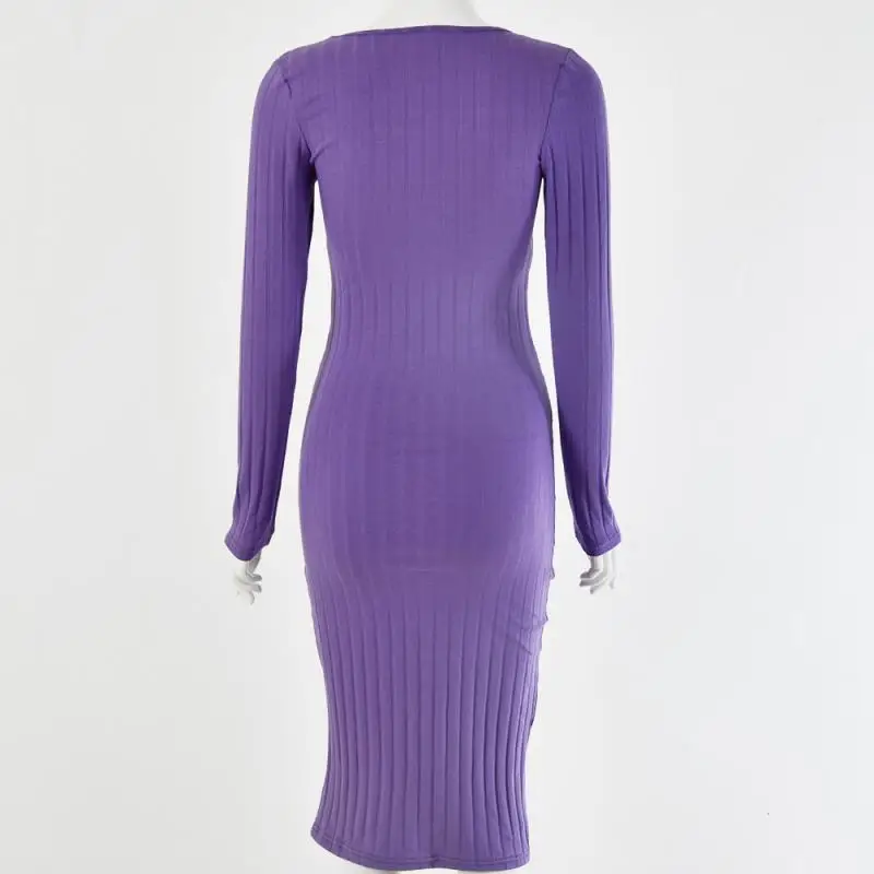 Женское облегающее платье миди с длинным рукавом и V образным вырезом|Женские