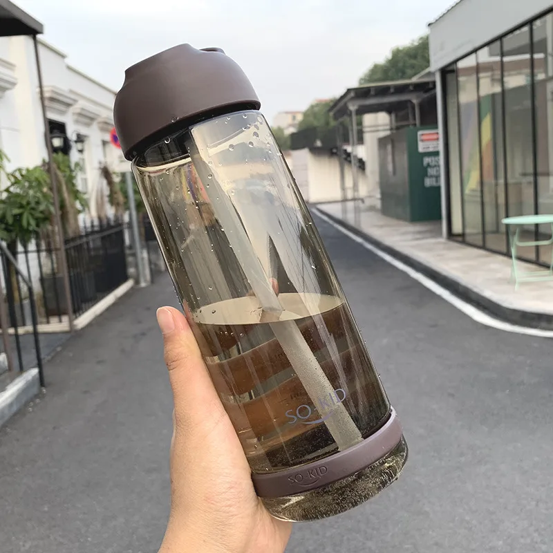 Brown-850ml Школьная бутылка для воды с соломой Bpa бесплатно Пластик бутылка для воды Спортивная бутылка для питьевой воды 1000 мл 1L для девочек 550/850/1000 мл - Цвет: Brown-850ml