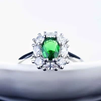 2021 silver new fashion simulation green emerald color treasure ring full diamond group inlaid adjustable for women fine jewelry