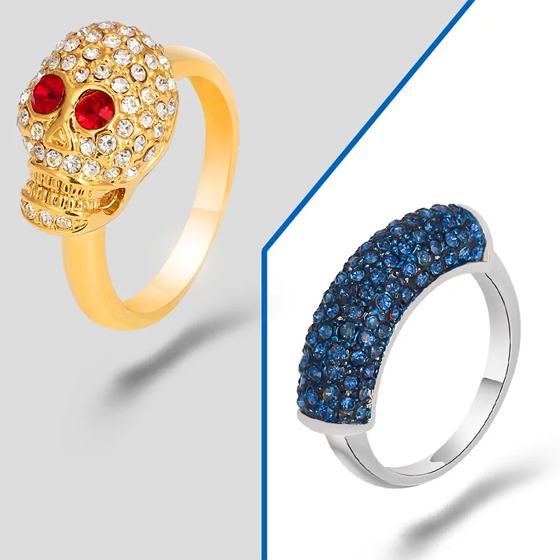 TIRIM и изображением пиратского символа в готическом стиле голубой кольцо из