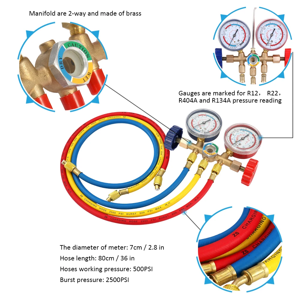 

Car air-conditioning refrigeration kit refrigerant manifold with hose and hook air-conditioning tool R12 R22 R404A R134A