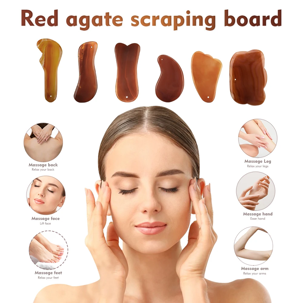 Gua Sha массажный инструмент для соскабливания Натуральный Сердолик Красный Агат