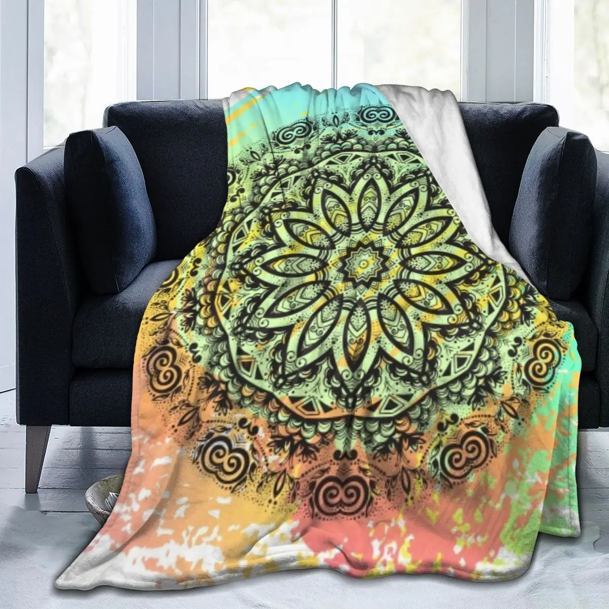 

Lotus Flower Mandala Bohemian New Age Tie Dye Soft Cozy Fleece Blanket Dropship Wholesale Family Winter Flannel Throw Homedecor
