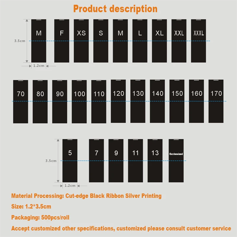 Новинка 100 шт./лот ярлыки размера одежды с принтом (1 2*3.) см/коробка) вырезанными и