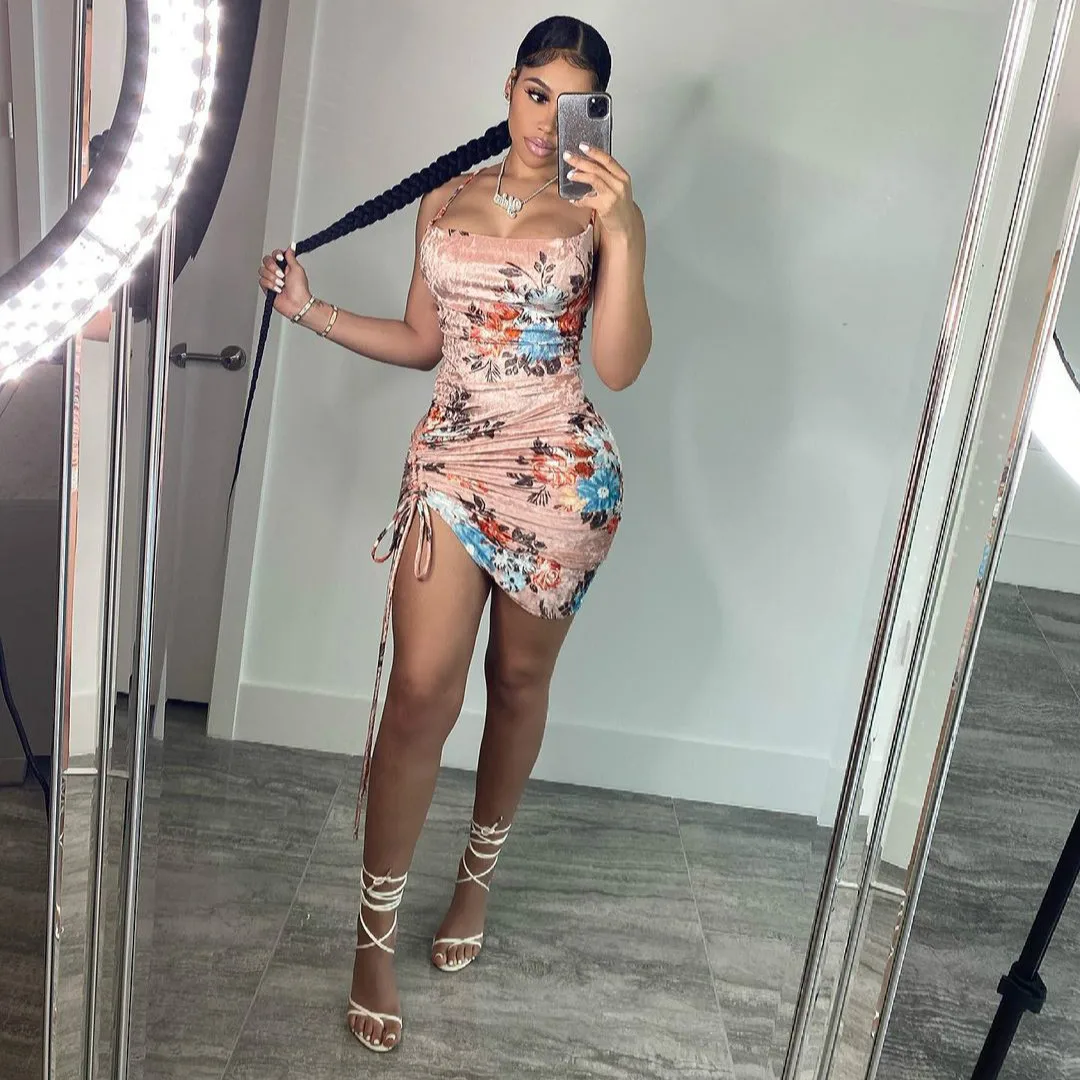 

Новые модные летние женские пикантные личность шнурок Повседневное платье с принтом