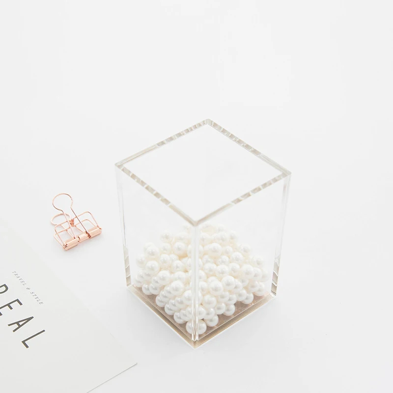 

1 Pcs Acrylic Design Soft Contact Square Pen Pencil Ruler Holder Cup Desktop Stationery Organizer & 1 Set Binder Clips Paper Cli