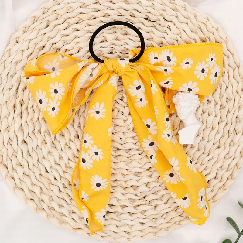 

SONDR Free shipping Ripple spots printed silk ribbon bow hair rope Long sweet hair accessories