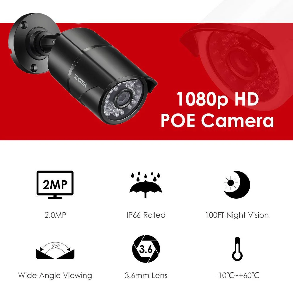 ZOSI 8CH NVR 1080P IP сеть POE Запись видео ИК наружная камера видеонаблюдения системы безопасности домашний комплект видеонаблюдения HDD