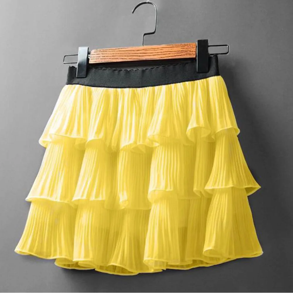 Женская плиссированная шифоновая Мини юбка повседневная многослойная с
