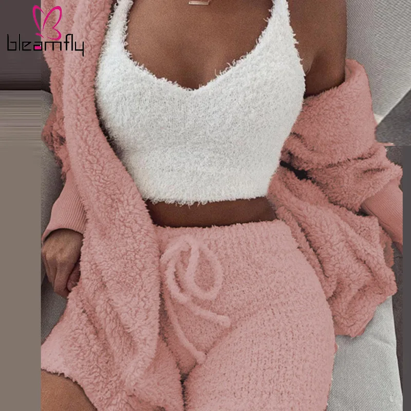 Женский флисовый плюшевый повседневный комплект из двух предметов куртка