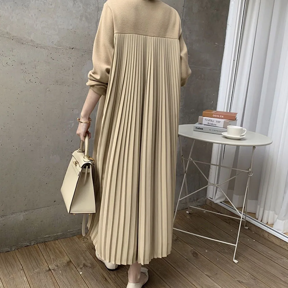 

Женское платье с длинным рукавом до середины икры, офисное платье с круглым вырезом, элегантный плиссированный бархатный теплый Свободный ...