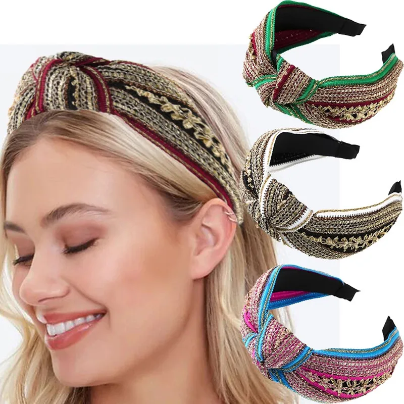 

Ethnic Style Retro Bow Hair Bands Headbands Knotted Wide-Side Hair Hoop Headdress Hair Accessories Headwear For Women