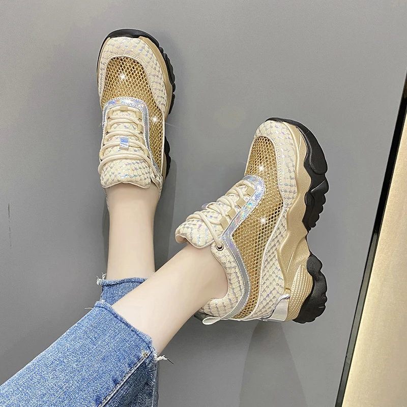 

Platform Wedge Sneakers Women Breathable Height Increase Sneakers Women Shoes Summer Invisible Insole Vulcanized Shoes