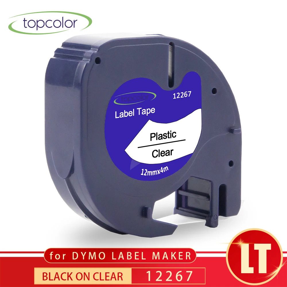 Topcolor 12267 LT лента 12 мм черный на прозрачном совместимая наклейка с Dymo Letratag 16951 16952