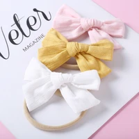 32pclot 2021 new baby handtied bow headband infant toddlers pastel color hair bow nylon headband children girl hair accessories