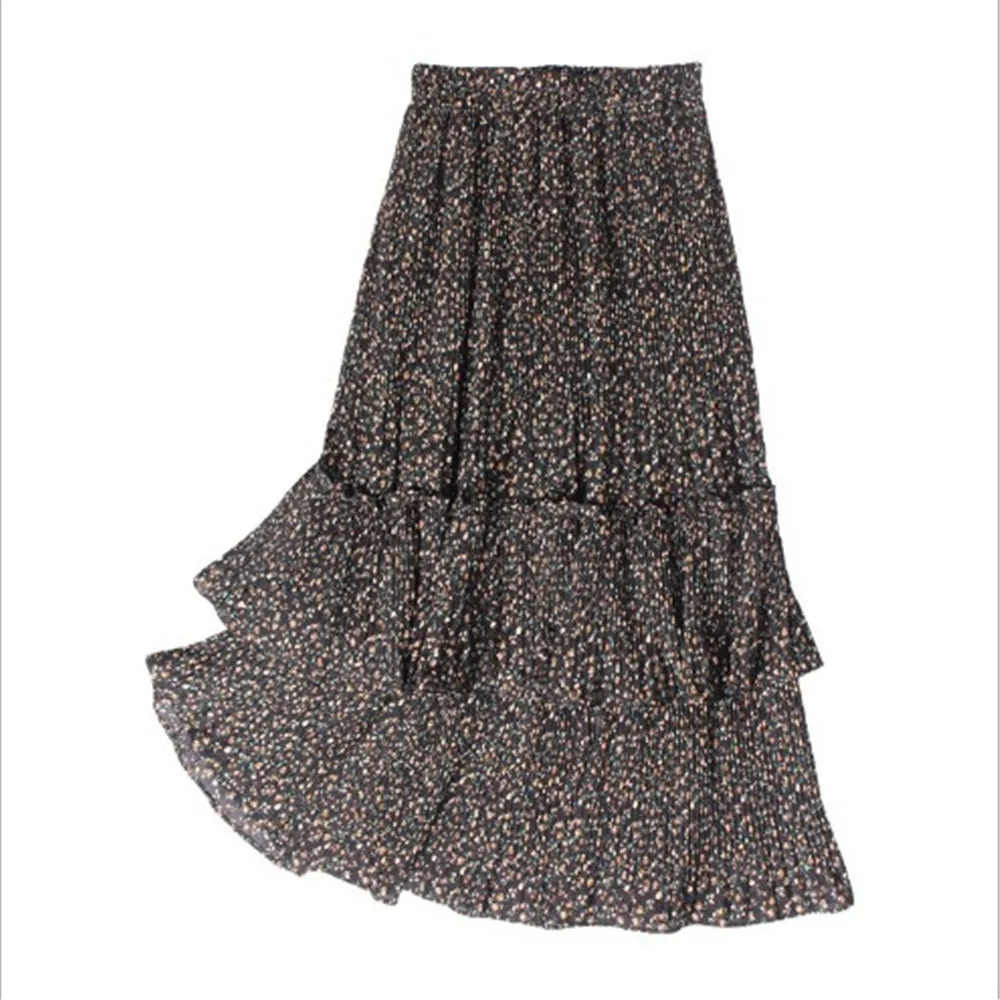 

Fashion Korean Ruffle Midi Long A-line Skirt Women Casual Spring Summer High Waist Irregular All-match Skirts Female