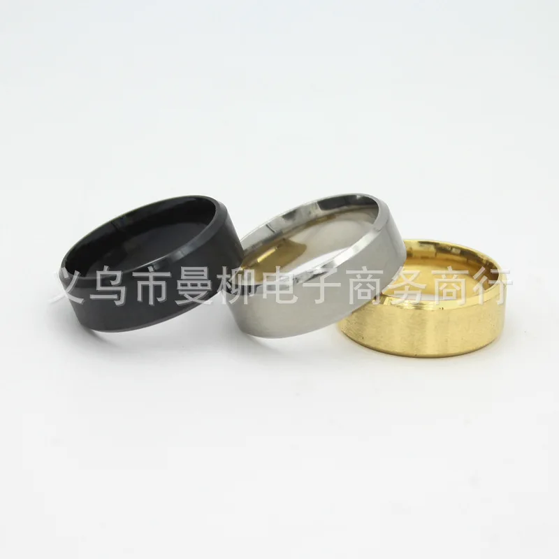 

European and American Simple Stainless Steel Titanium Steel Smooth Matte Ring 8MM Double Bevel Jewelry Rings for Women and Men