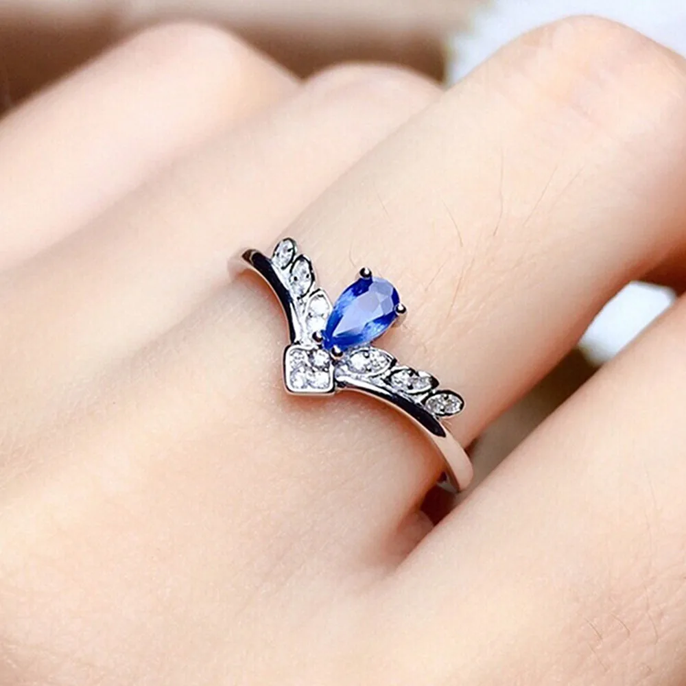 

Модная Корона Синий Кристалл драгоценные камни-сапфиры бриллианты кольца для женщин Белое Золото Серебро Цвет Ювелирные Изделия Bague аксесс...