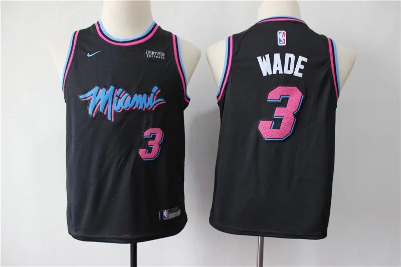 

NBA Kids Miami Heat #3 Dwyane Wade Basketball Jerseys City Edition Classic Swingman Jersey Mesh Embroidery Youth Sports Jerseys