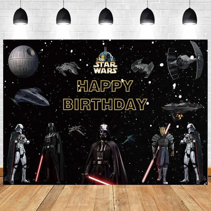 

Outer Space Themed Birthday Party Backdrop for Boys Kids Galaxy Universe War Photography Background Black Star Custom Banner