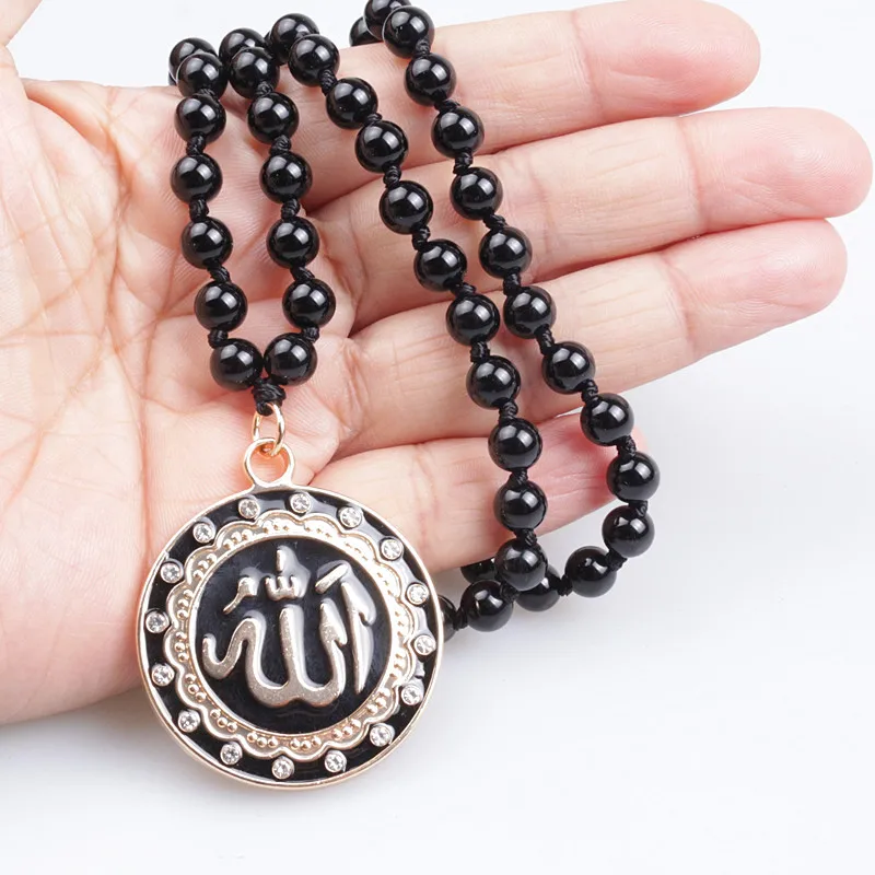 Мусульманское ожерелье с кулоном 6 мм камнем для мужчин и женщин|Ожерелья