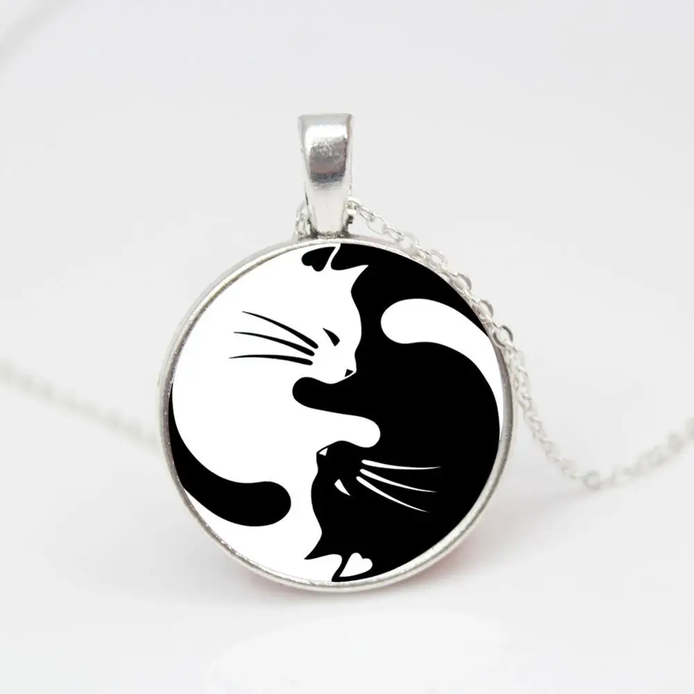 Винтажное ожерелье с двумя кошками модное ретро-ожерелье стеклянной подвеской