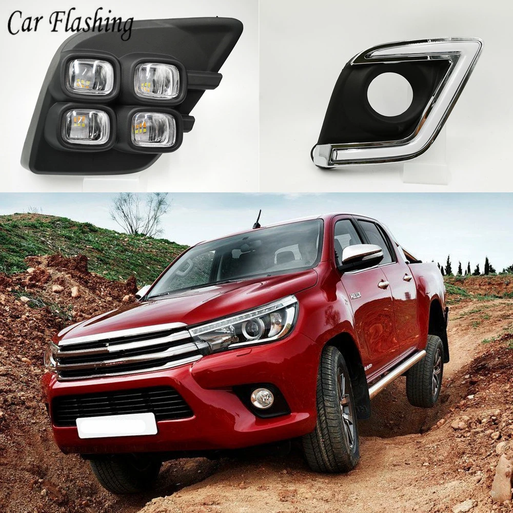 Автомобильные мигающие фары для Toyota Hilux Revo Vigo 2015 2016 2017 светодиодный дневные