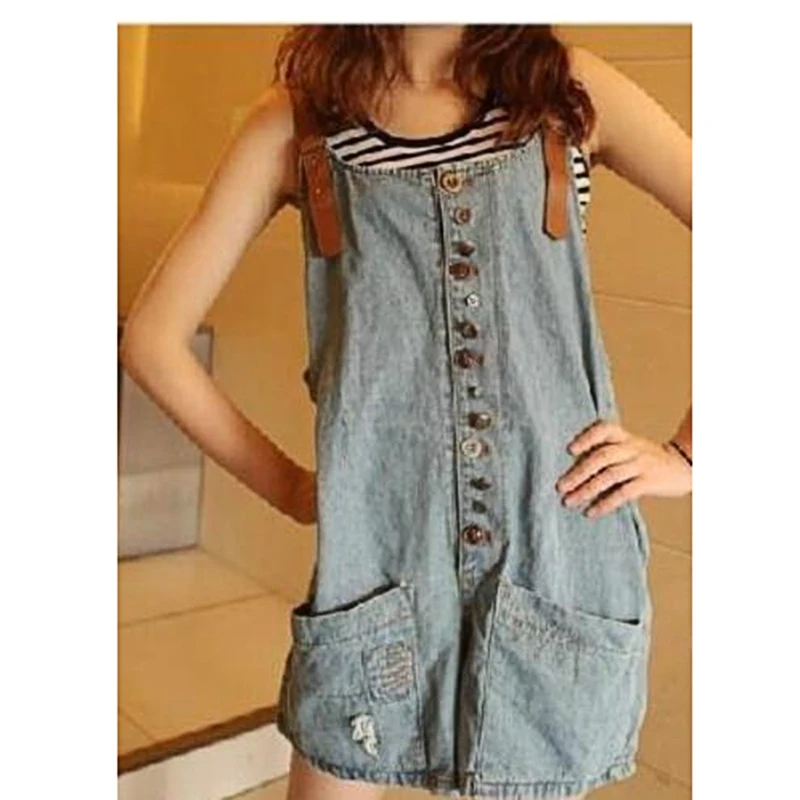 

Casual Short Blue Jean Rompers Summer Japanese Mori Girl Denim Overalls Loose Playsuit Overol Mujer holes Jumpsuits 92602