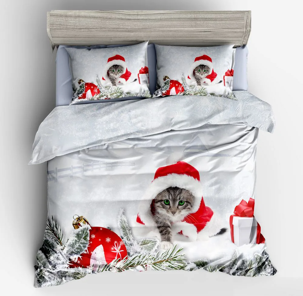 

Cartoon Santa Claus Printed Bedding Set Christmas Gift Quilt Cover Single Double Size Duver Cover Snowman For Children
