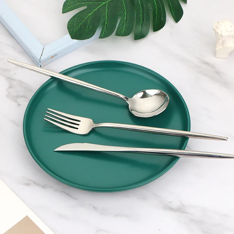 

Fluorescent Tableware Set Cutlery Kitchen Utensils Sets Stainless Steel Luminarc Gift For Home Dinnerware Items Christmas Golden