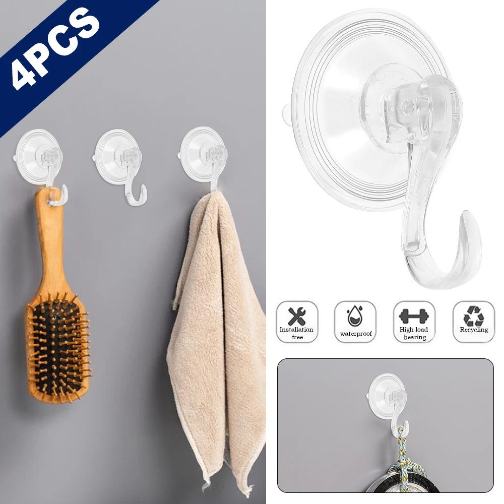 

4Pcs Wreath Hanger Suction Cup Hooks Reusable Heavy Duty Shower Wall Window Bathroom Plastic Vacuum Hooks Wreath Holder