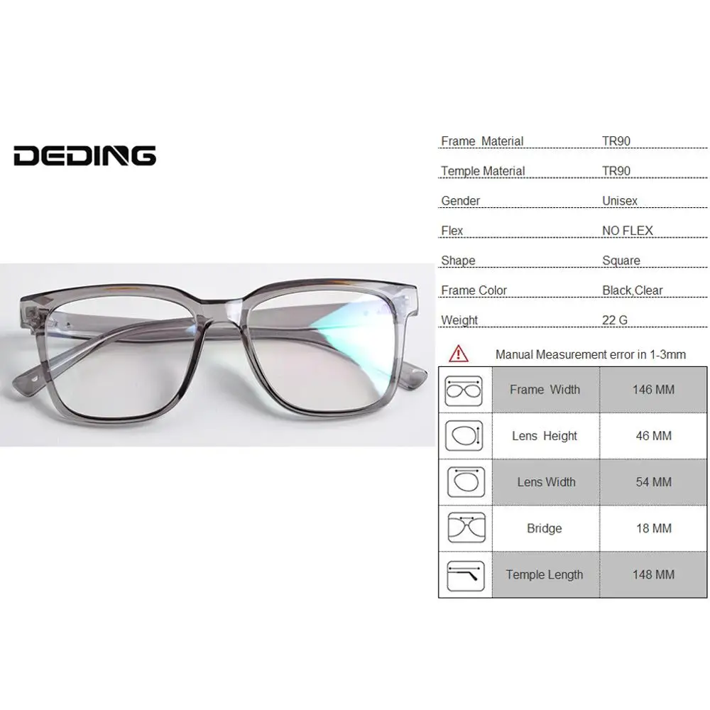 

Optical Rectangular Ultralight TR90 Men Women Glasses Frame Prescription Eyeglasses Frames Women Clear Full Rim Eyewear DD1606