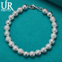 urpretty 925 sterling silve frosted bead ball chain bracelet for women wedding engagement charm jewelry