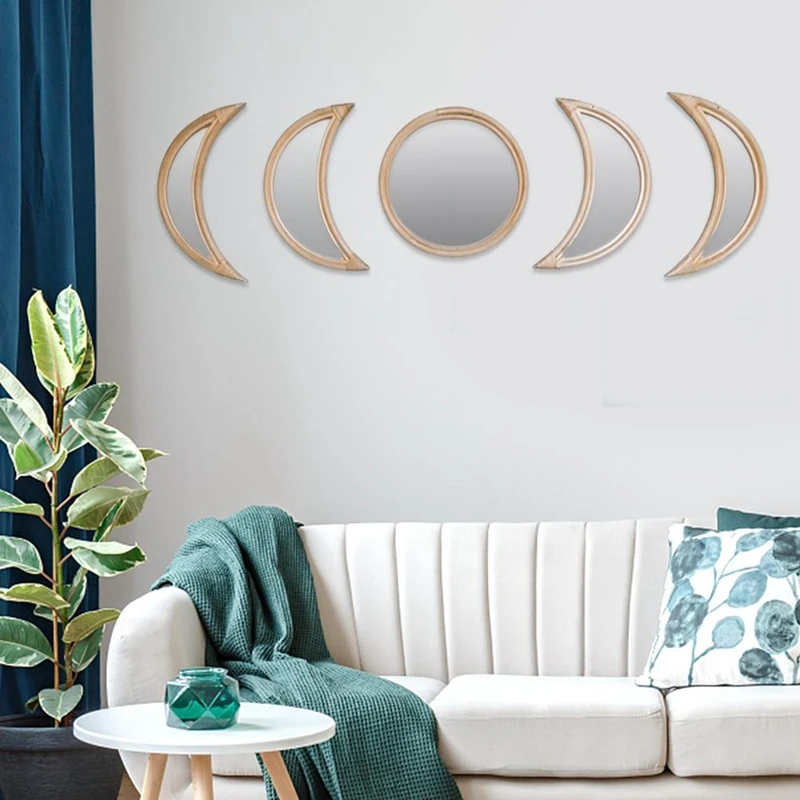 

Bohemian Mirror Decor Rattan MoonPhase Bedroom Living Room Wall Mirrors Set Home Decor Mirror Sheet Sticker DIY Photography Prop