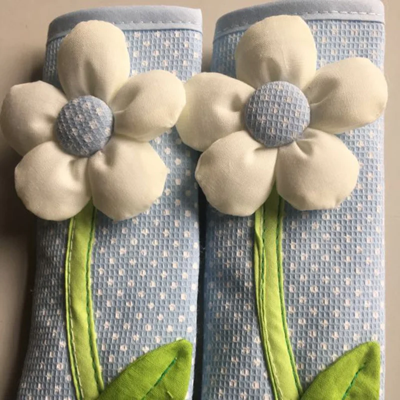 

2PCS Pastoral Flower Polka Dot Door/Refrigerator Handle Cover Fridge Door Handle Gloves Home Decor Kitchen Accessories Blue
