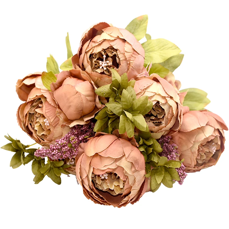 

1 букет, 13 голов, Европейский Искусственный Пион, шелковые искусственные пионы с листьями для украшения свадьбы, дня рождения, вечеринки, укр...